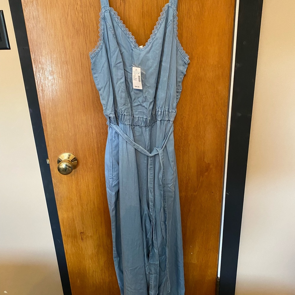 Denim cropped leg jumpsuit